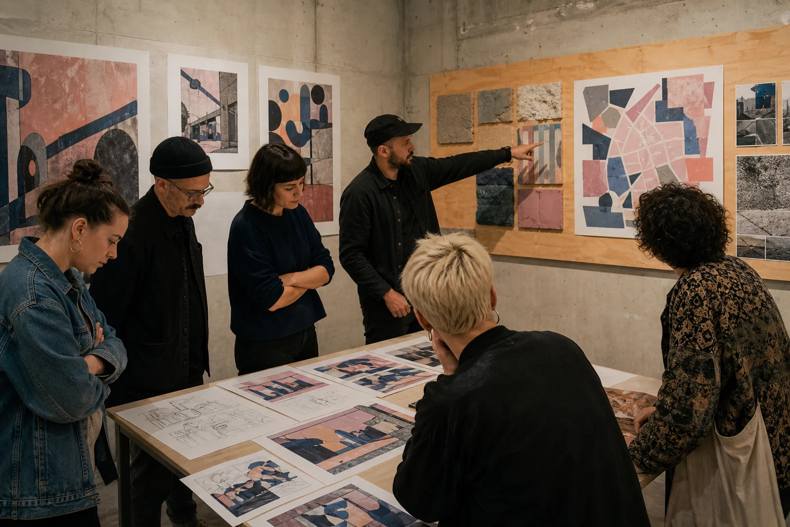 Posjetitelji urbane galerije uspoređuju skice, printove i fotografije murala